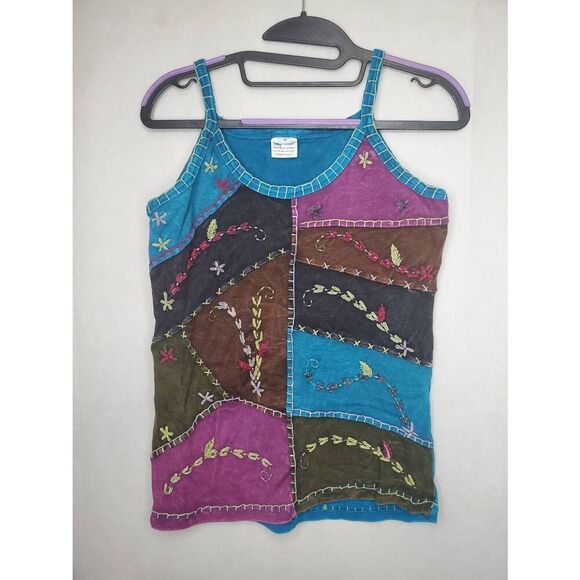 Himalaya Handcraft Y2K Boho Hippie Festival Patchwork Embroidered Cotton Tank - Picture 1 of 6